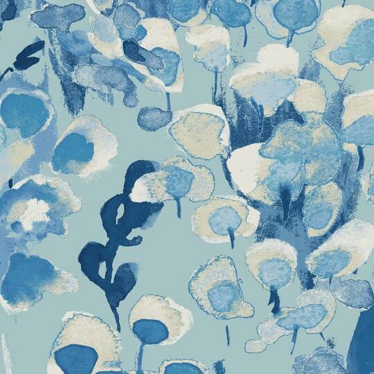 PKL Studio Blue Watercolor Floral Cotton Home D&#xE9;cor Fabric